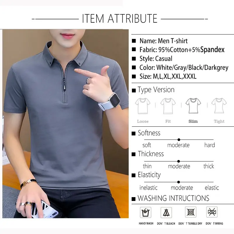 

2021 BROWON Summer Fashion Mens Tshirts Summer Cotton T Shirt Men Short Sleeve Turn-down Collar Korean Style Men T Shirt