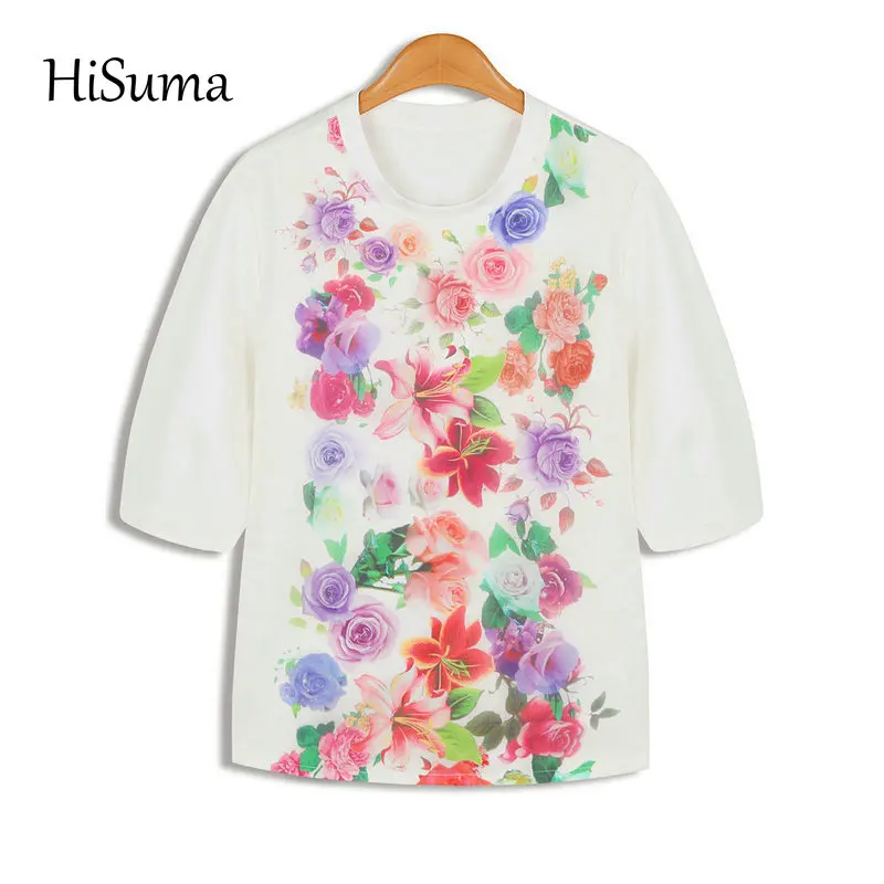 Женская футболка с круглым вырезом хлопковая Футболка в стиле хип-хоп цветочным