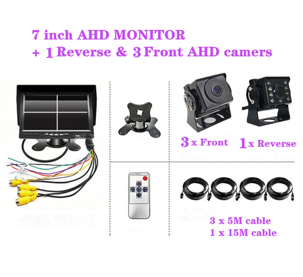 With 3Front 1Reverse " ips цифровой экран 1024*600 AHD автомобильный монитор 4 Сплит-экрана вождения рекордер DVR с 1.3MP AHD Фронтальная/камера заднего вида - Цвет: With 3Front 1Reverse