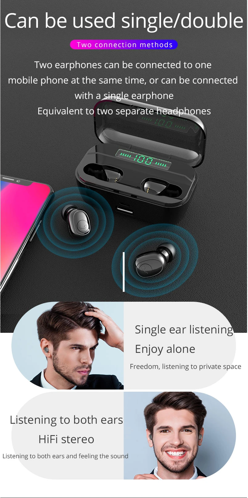 G6s Bluetooth наушники беспроводные наушники IPX7 водонепроницаемый TWS светодиодный дисплей гарнитура стерео спорт HiFi беспроводные наушники для телефонов