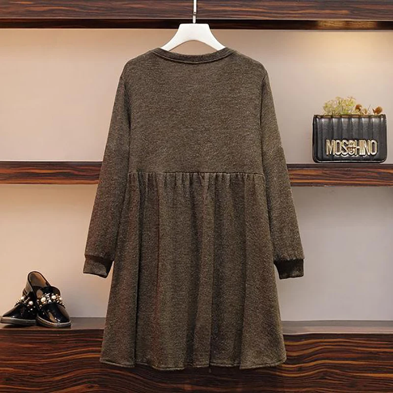 2019 осеннее женское платье плюс размер зима новый большой женский свободный