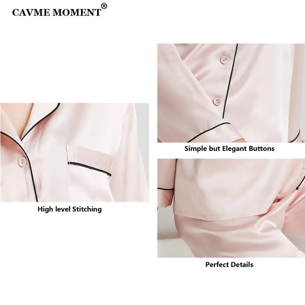CAVME Luxury Silk Pajama Sets for Women Ladies Full Sleeve Sleepwear 2 Pieces Nightwear PLUS SIZE Homechothes Solid Color