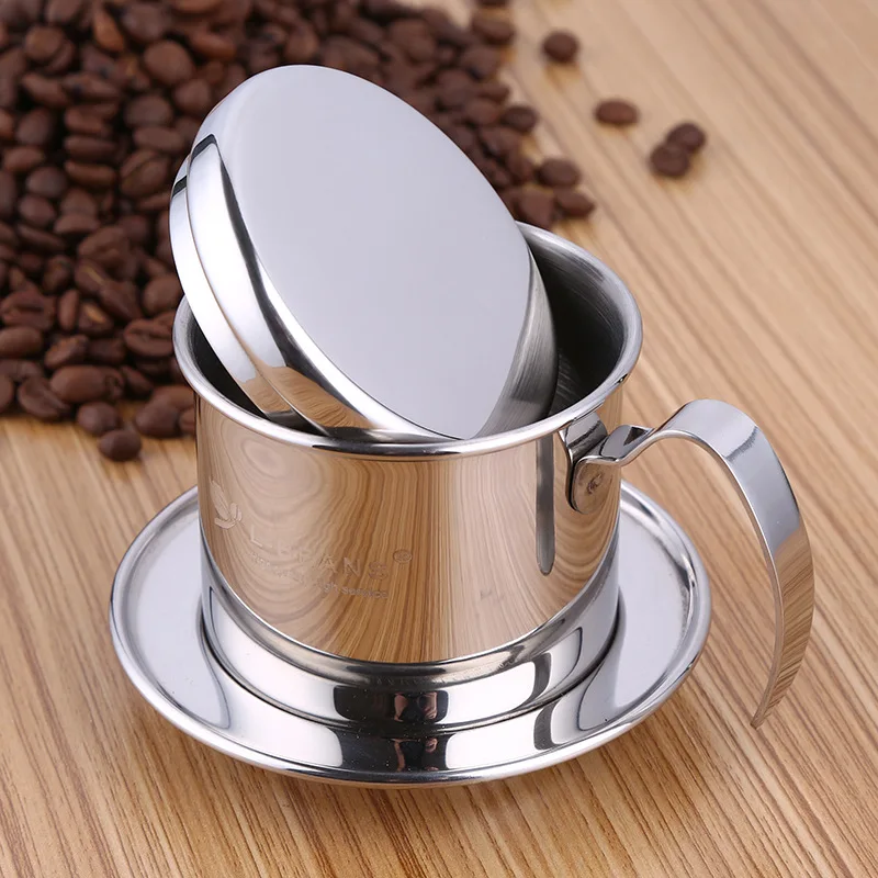 

Stainless Steel Vietnamese Coffee Hand Punch Pot Drip Filter Portable Reusable Office Home Kitchen Coffee Utensil