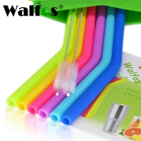 walfos 6 reusable food grade silicone beverage straws normal size drinking with cleaning brush kitchen bar accessories