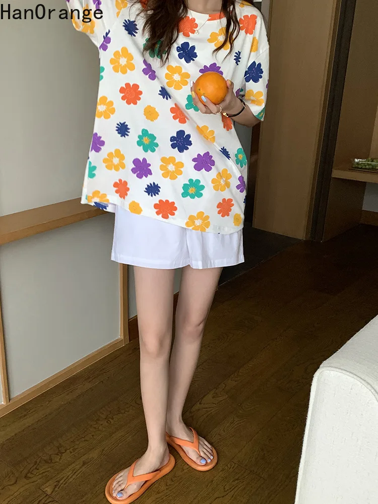 

2021 Summer Floral Half-sleeved Women T-shirt Cotton Contour Casual Tops Female Tees Age Reducing Flowers Loose
