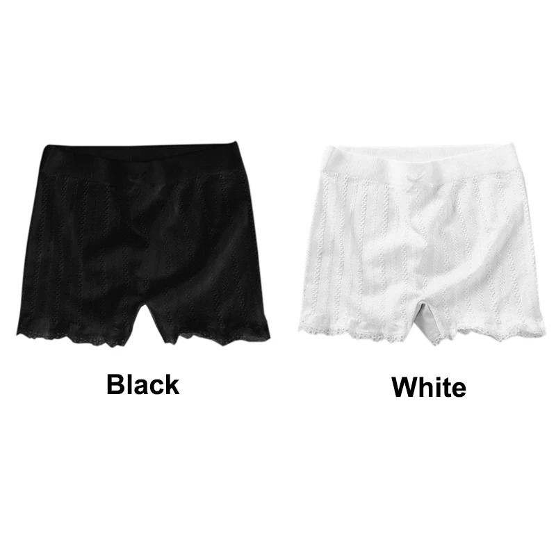 Black White Женские Эластичные облегающие шорты, кружевные хлопковые шорты для мальчиков, под юбку, безопасные штаны для мальчиков, шорты с бантом, под брюки, боксеры, Mujer - Цвет: Black White