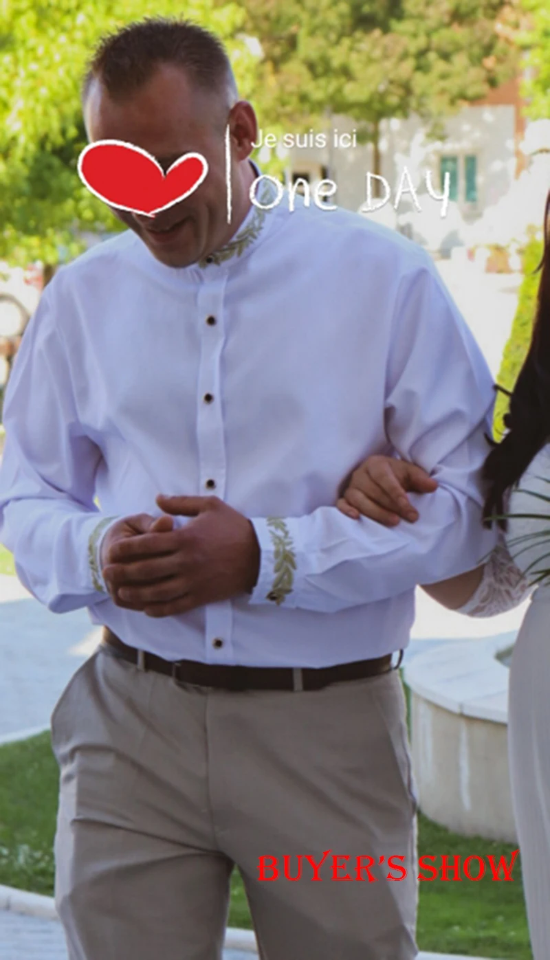 gold embroidery white shirt men brand new stand collar mens dress shirts casual slim long sleeve chemise homme camisa masculina free global shipping