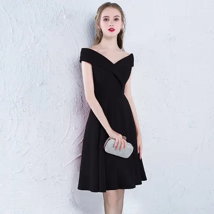 Sexy Short Prom Dresses V Neck Zipper Back Mini Black Cocktail Party Gowns A Line Pleats Cheap Real Photo Homecoming Wear | Свадьбы и