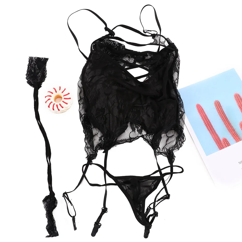 Пикантное боди с подвязками большого размера нижнее белье кружевной комбинезон