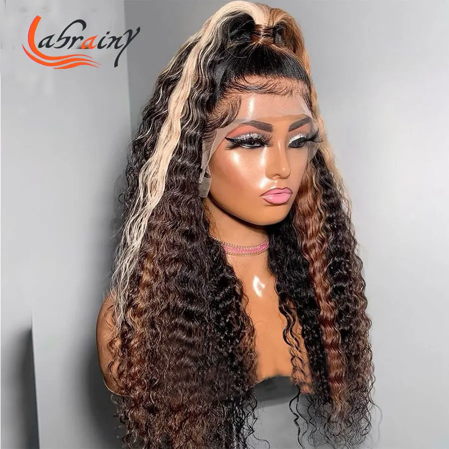 

Ombre Honey Blonde HD Transparent Lace Frontal Human Hair Wigs Kinky Curly Lace Front Wig Highlight Pre Plucked Bleache 13x6x1