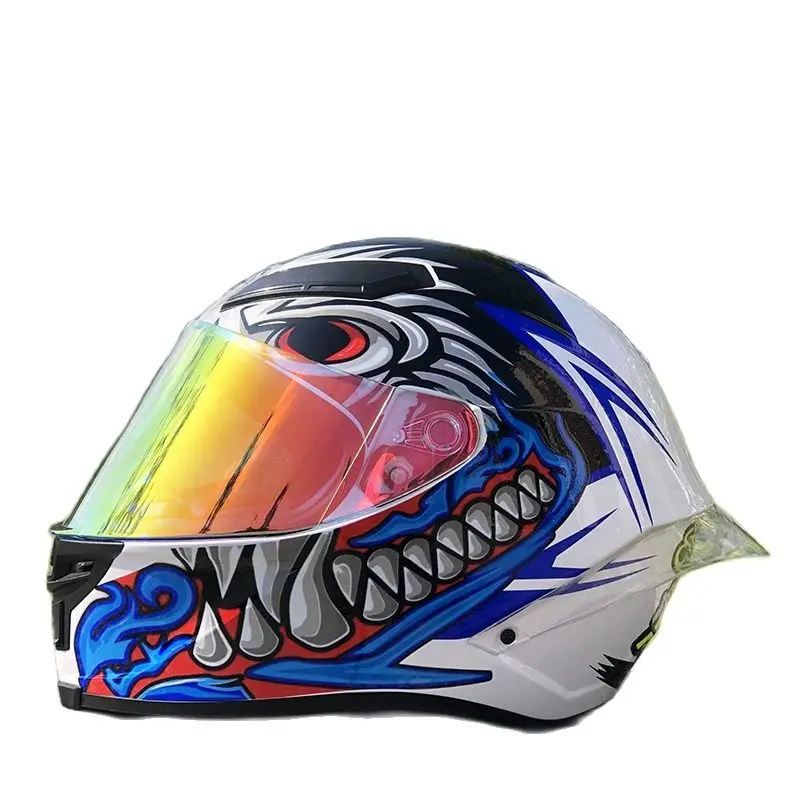 Мотоциклетный шлем на все лицо для мужчин и женщин с золотым козырьком большими