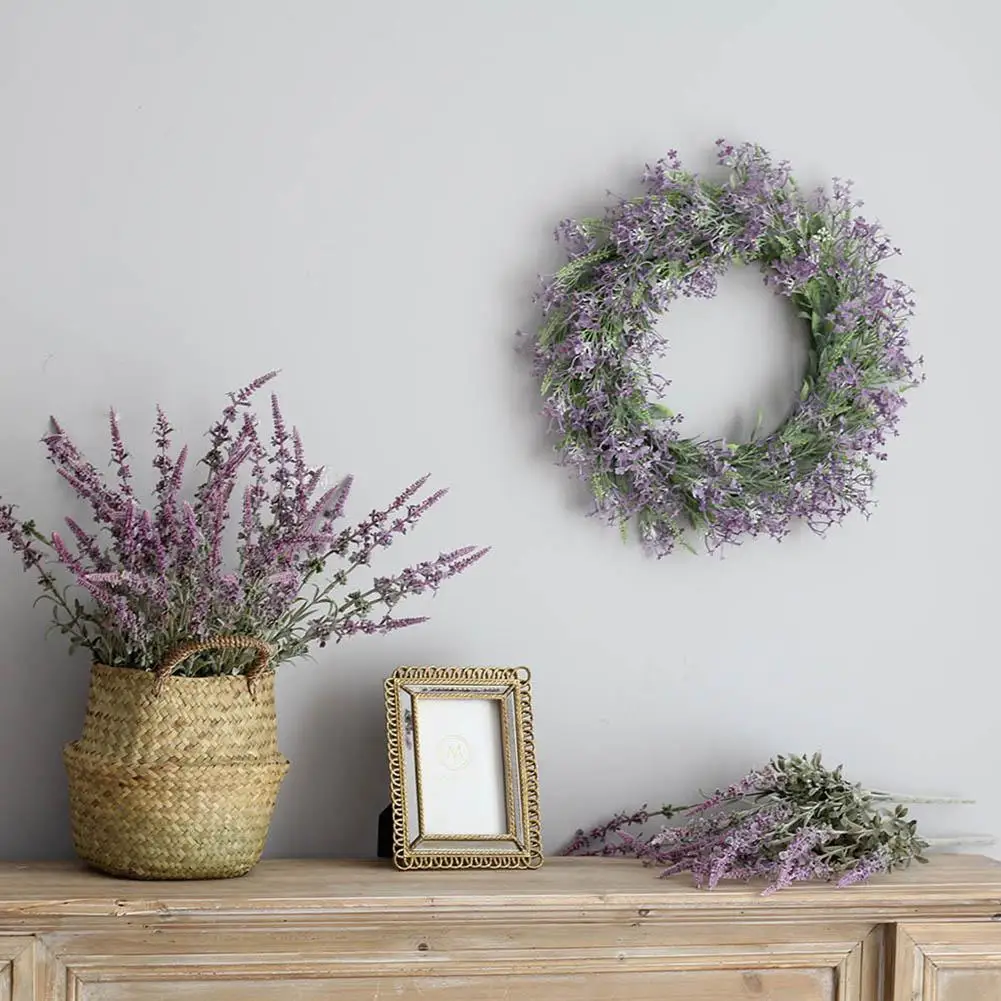

high quality MeterMall Fake Lavender Hanging Wreath Garland for Front Door Christmas Party Wedding Decoration