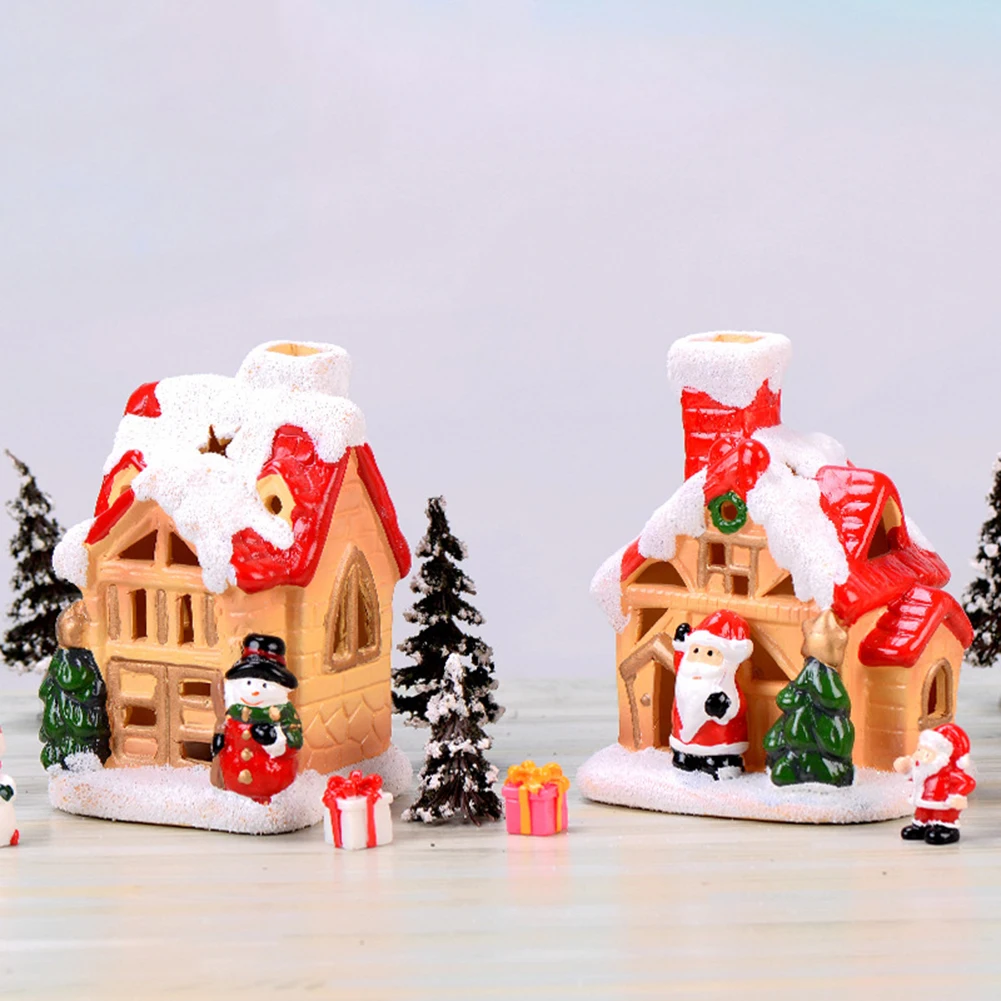 Смола мини Рождество Санта полый дом модель Фигурка DIY Снежный пейзаж домашний