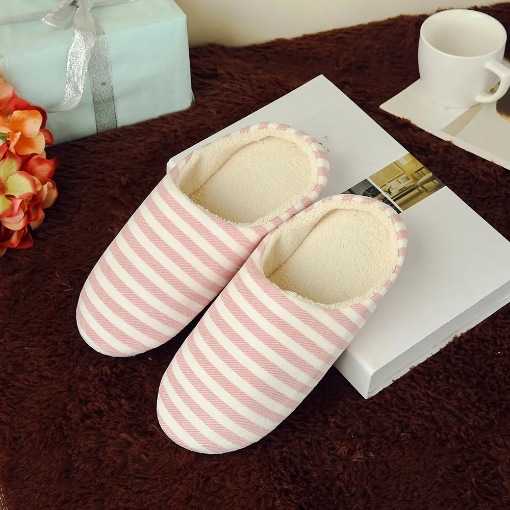 Мужская и женская теплая Полосатый тапок домашние тапочки теплые бархатистые