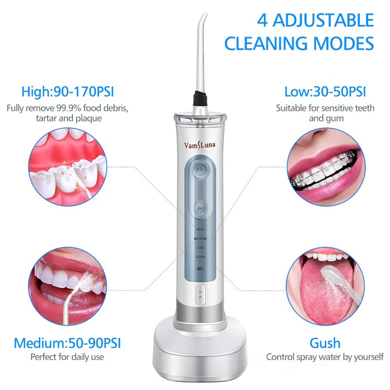 

Water Flosser for Teeth Portable Professional Cordless Dental Oral Irrigator With External Pipe And Water Tank with 4 Cleaning