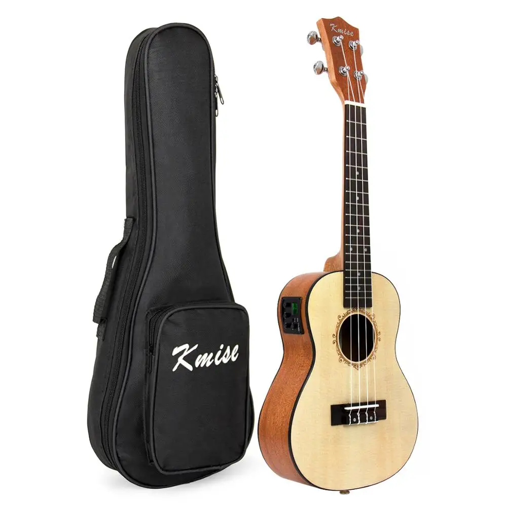 

Kmise Ukulele Concert Electric Acoustic Solid Spruce 23 Inch 18 Frets Ukelele Uke 4 String Hawaii Guitar with Big Bag