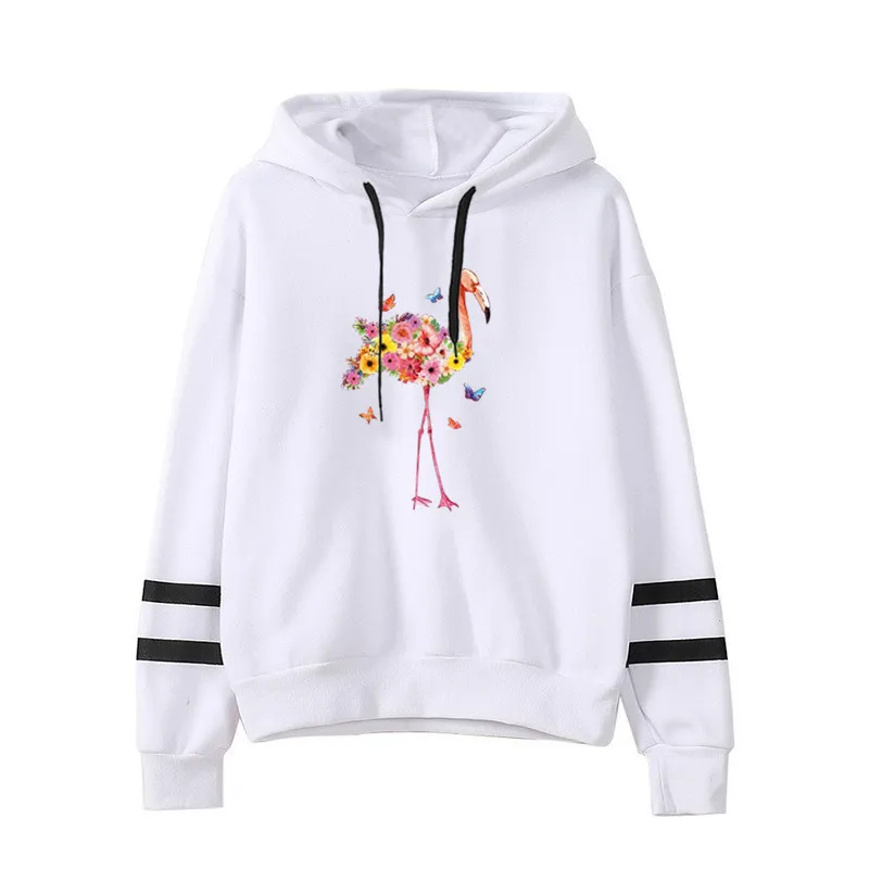 

Women Hoodie Flamingo Printed Hoodies Women Double Striped Long Sleeve Fleece Sweatshirt with Hat Girls Pullovers Winter
