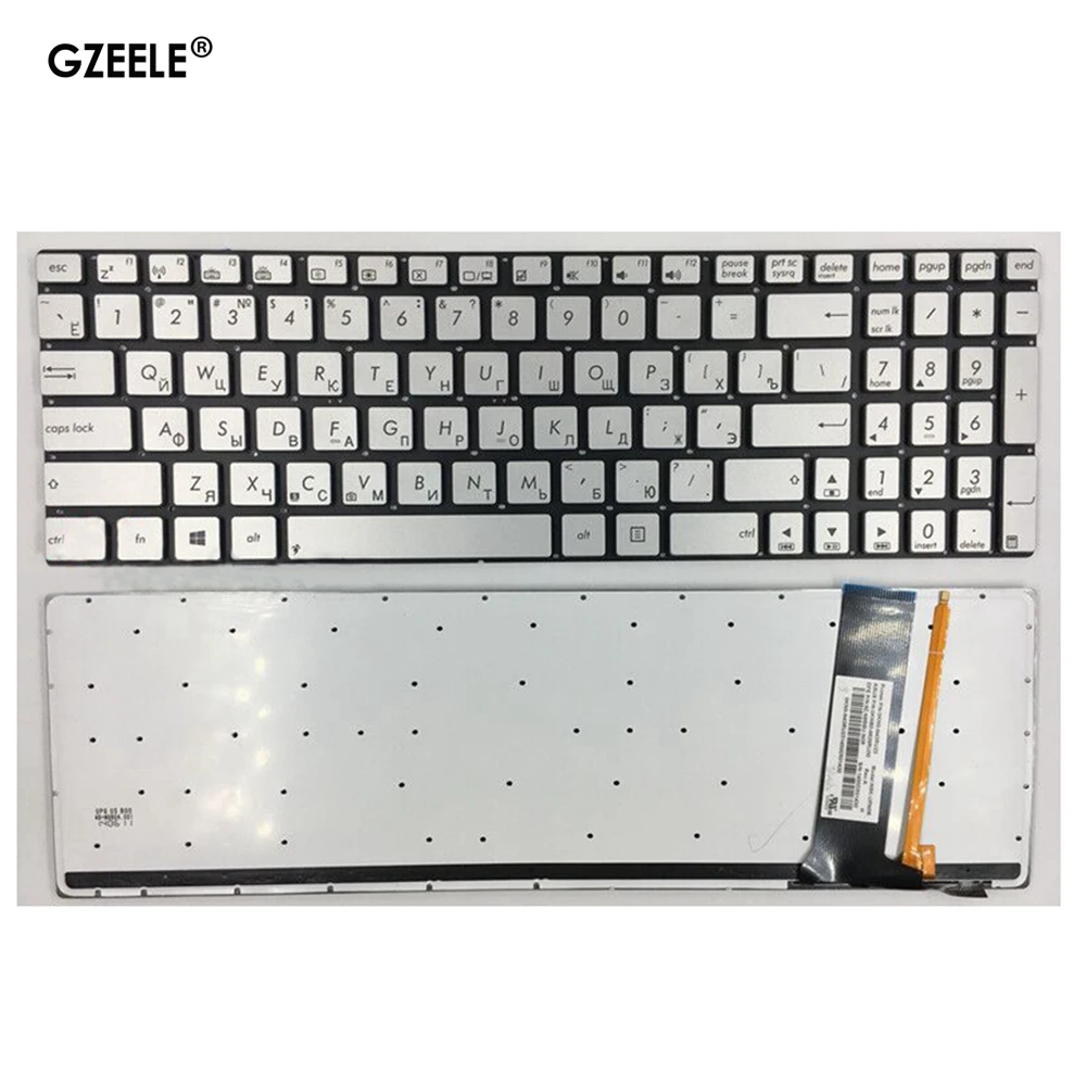 Русская клавиатура для ноутбука ASUS N56 N56V U500VZ N76 R500V R505 N550 N750 Q550 RU раскладка Серебристая с подсветкой Клавиатура для ноутбука