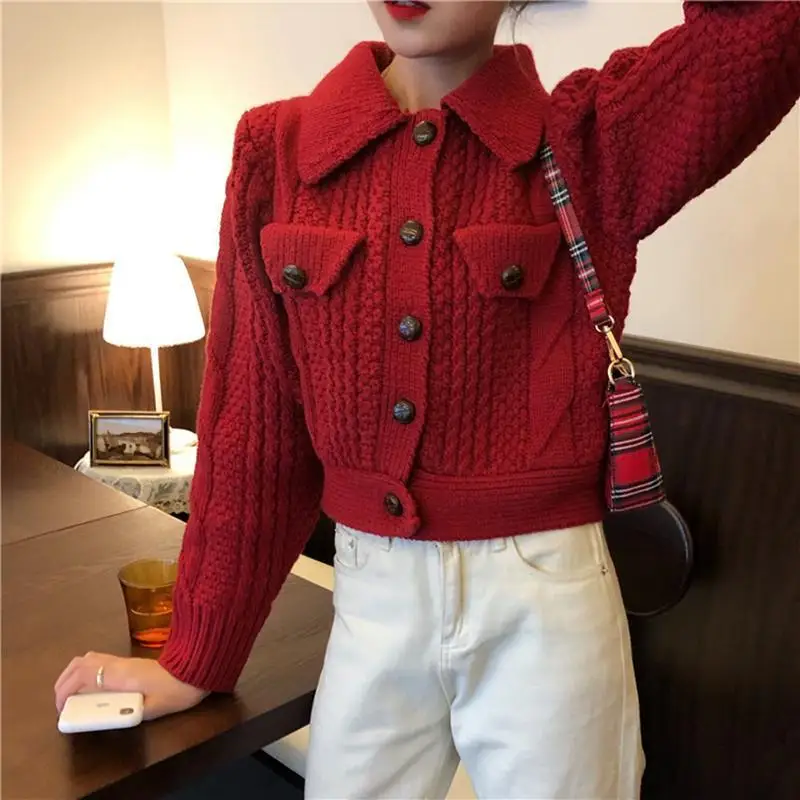 

2021 Women Autumn Winter Vintage Knit Cardigan Lady Solid O-neck Single Breasted Sweater Coats Female Casual Loose Cardigan H327