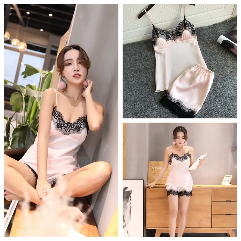 Шелковые пижамы для женщин атласные сексуальные шелковые пижамные комплекты