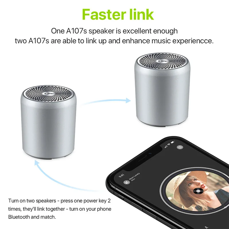 EWA A107S динамик s Портативный bluetooth Металл HIFI мини-динамик TWS беспроводной MP3 музыкальный плеер Сильный Звук SD карта воспроизведения динамик