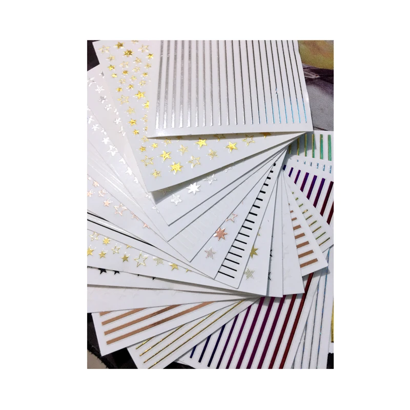 

1PCS Black and White Gold and Silver Laser Star Line Adhesive Nail Art Decoration Slider Nail Decoration Accessories Sticker
