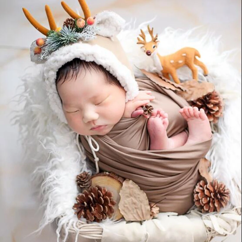 newborn photography accessories antlers bonnet infant baby deer cute headdress studio photo shoot 2 colors | Детская одежда и