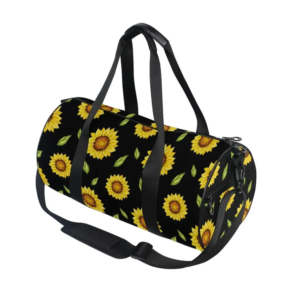 VIKKO Tropical Gold Palm Leaves Black Sport Tote Bag Travel Weekender Shoulder Handbag Yoga Gym Duffle Bag for Men Women