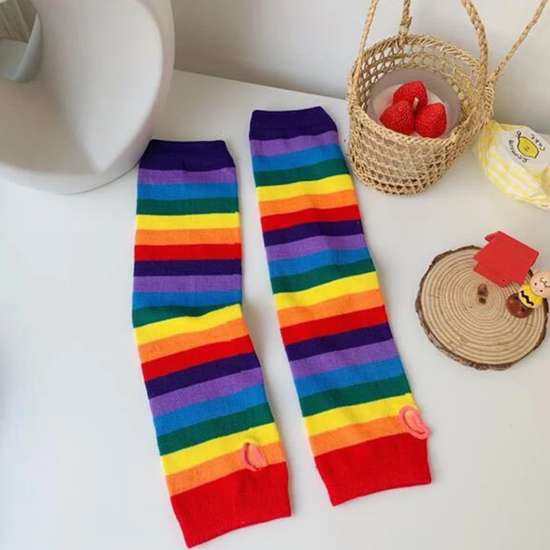 

Women Clothes Summer Candy Color Cute Arm Sleeves Colorful Striped Arm Sleeves Rainbow Sun Protection Sleeve