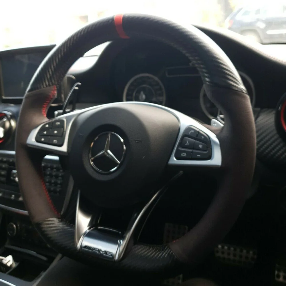 Чехол на руль из углеродного волокна и черной замши для Mercedes Benz S-Class S500 2016 / A-Class AMG