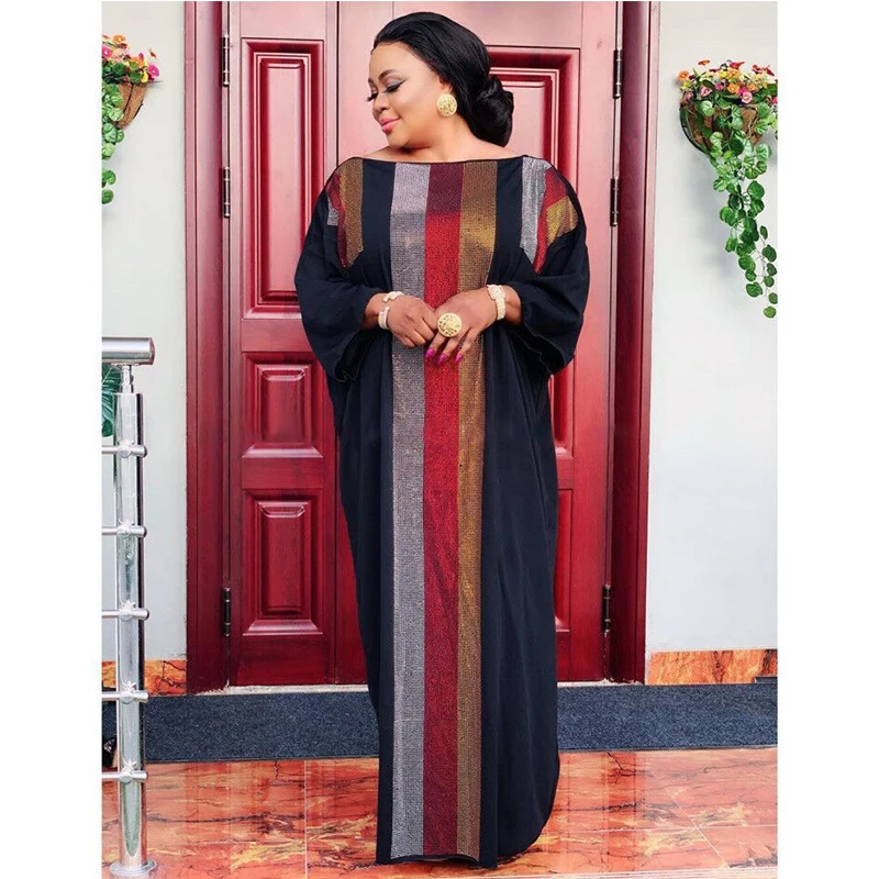 

DOIB African Dresses Women Hot Drill Diamond Batwing Sleeve Sequin Dress Lady Dashiki Clothes Abaya Dubai Robe Dress