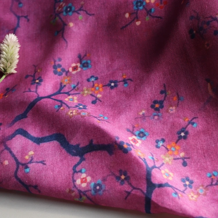 Ткань ramie высокого качества ткань с принтом фиолетовой сливы халат платье