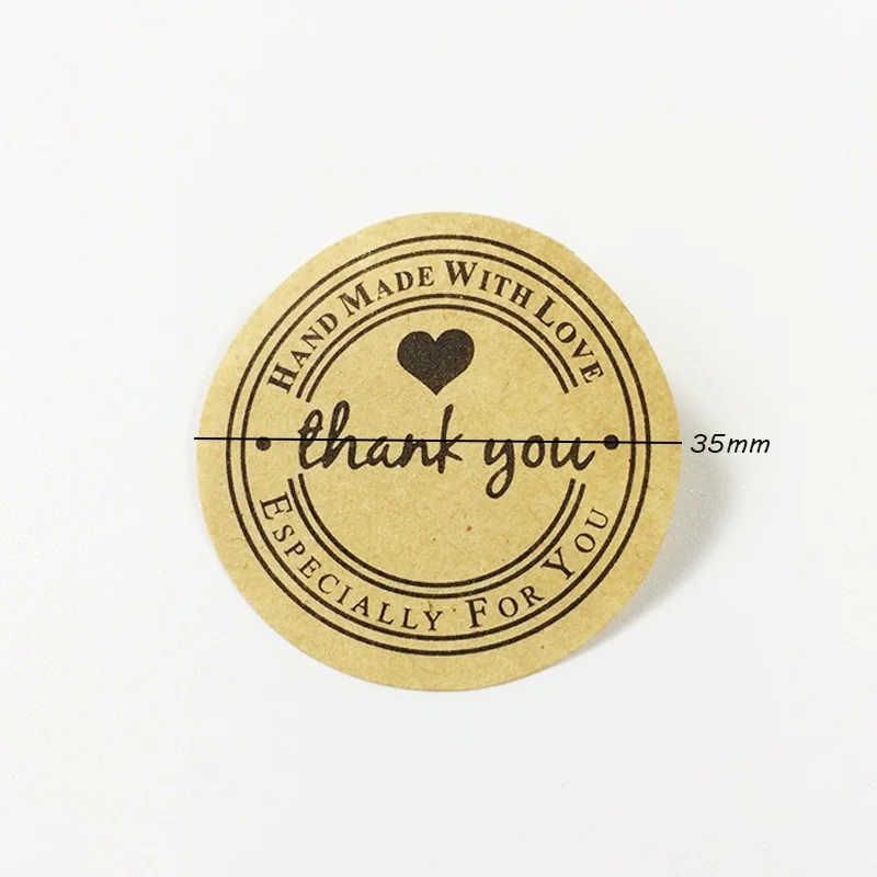 500 шт./лот спасибо Крафт круглые этикетки наклейки ручной работы с любовью