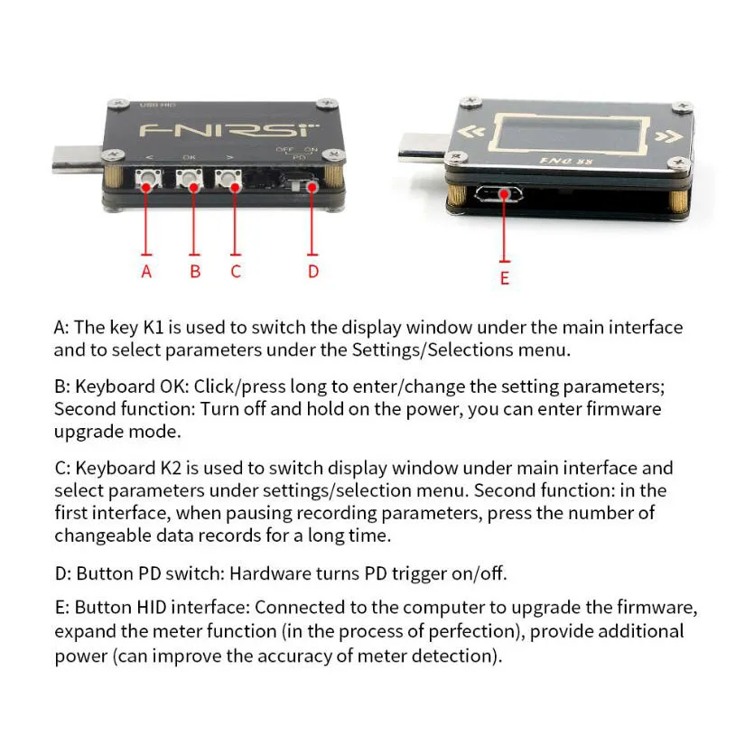 

Wishcolor FNC88 Type-C PD Quick Charge Detect USB-C Voltmeter Ammeter Voltage Current Meter PD Charger Battery Temperature Test