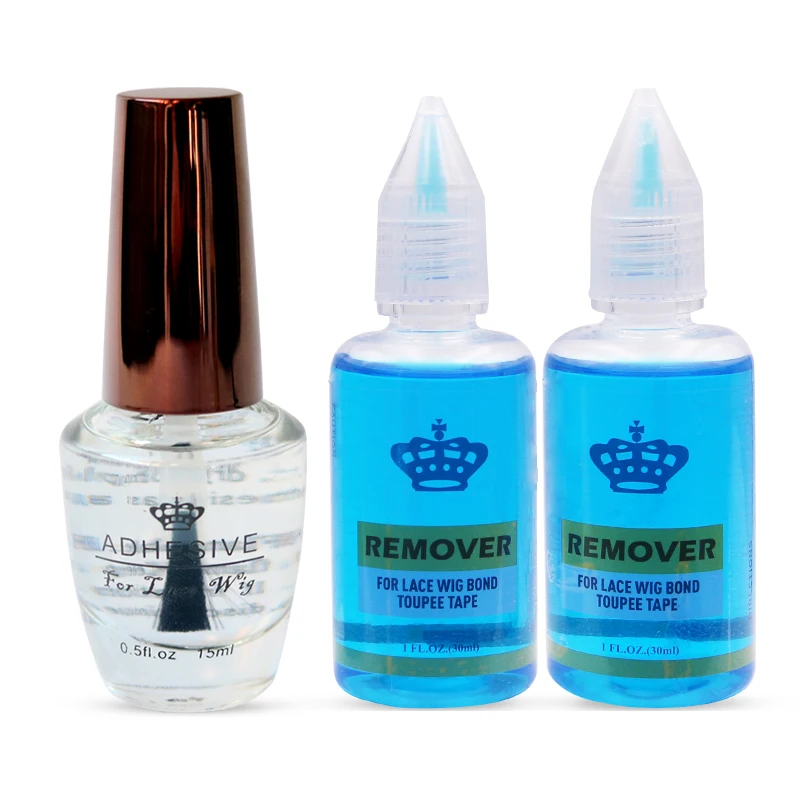 

3pcs/lot 1 Bottle Adhesive Glue For Lace Wig & 2 Bottles Super Adhesive Blue Remover For Adhesive Glue And Hair Tape
