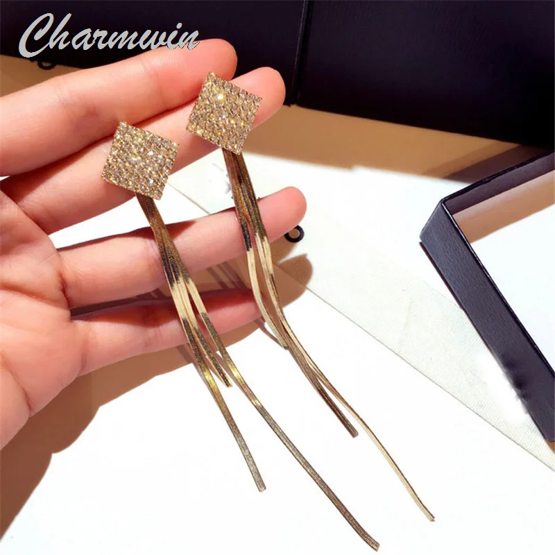 

Новые серьги-кисточки длинные серьги для женщин Стразы с бахромой двойное применение висячие серьги золотистого и серебристого цвета