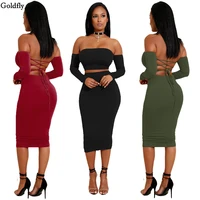 womens spring and autumn long sleeved t shirt ultra short skirt two piece sexy halter lace up dress one piece collar nightclub