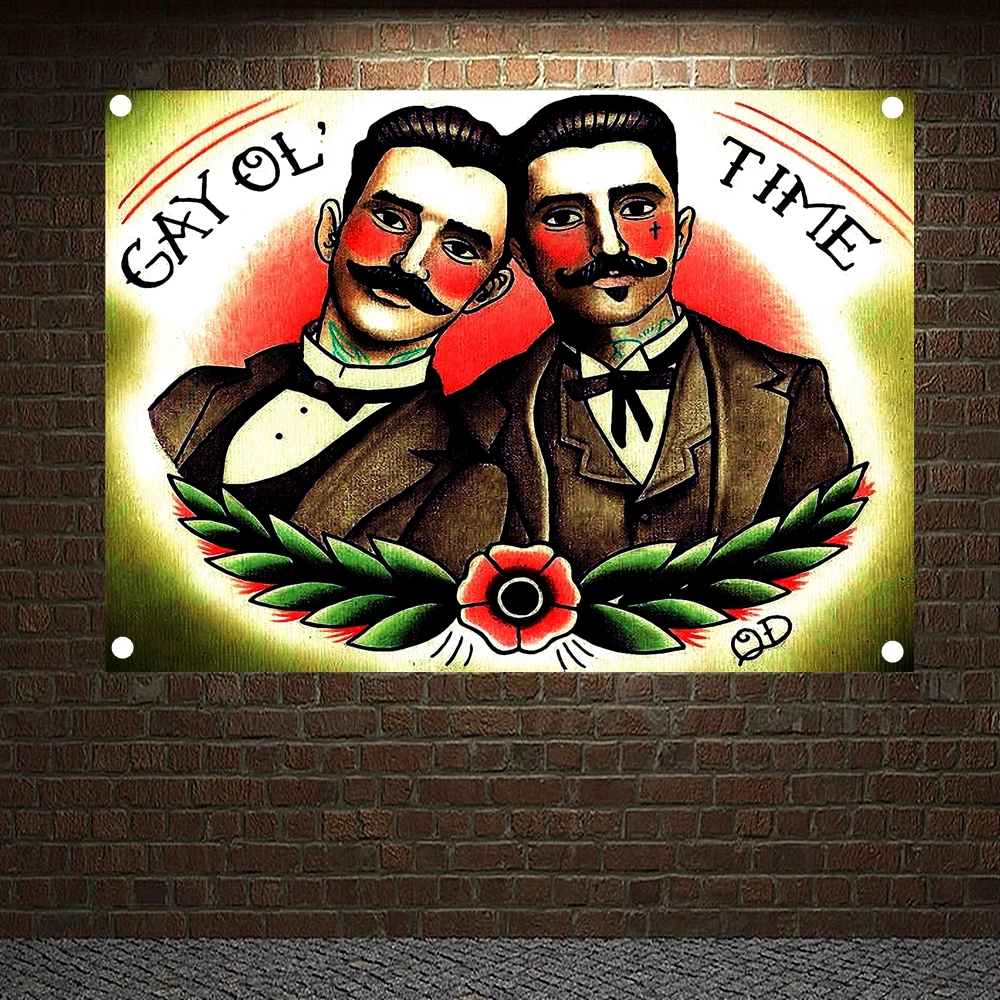 

GAYOL TIME Tattoo Banners Wall Art Retro Posters Canvas Painting Flag Wall Sticker Tapestry Tattoo Studio Barber Shop Home Decor