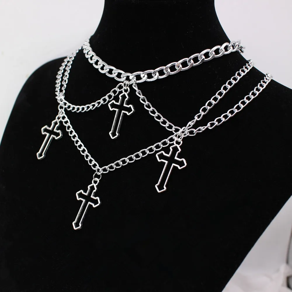 Goth Streetwear Necklaces Grunge Cross Pendants Women Men Neck Chain Indie Jewelry On The Neck 2021 E Girl Choker Aesthetic Kpop