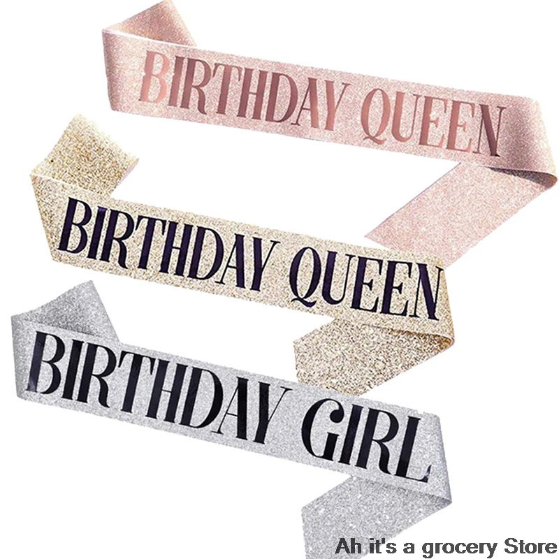 

20th 21st 30th 40th 50th Birthday Sash Queen Satin Ribbon Sash For Girl Women Happy Birthday Party Decorations Supplies