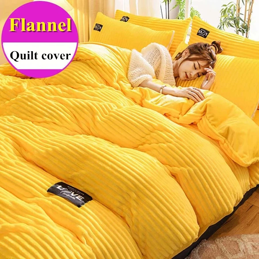 

Solid Flannel Quilt Cover Winter Warm Single Double Queen King Size Bedding Set Luxury Home Textile ( Without Pillowcase)