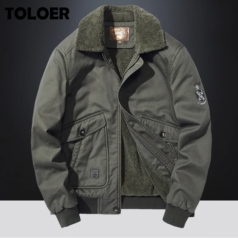 

Men Fur collar Jackets Medal Embroidery Coat Military Jacket Winter Warm Coats Zipper Bomber Outdoor Military Outerwear Male Top