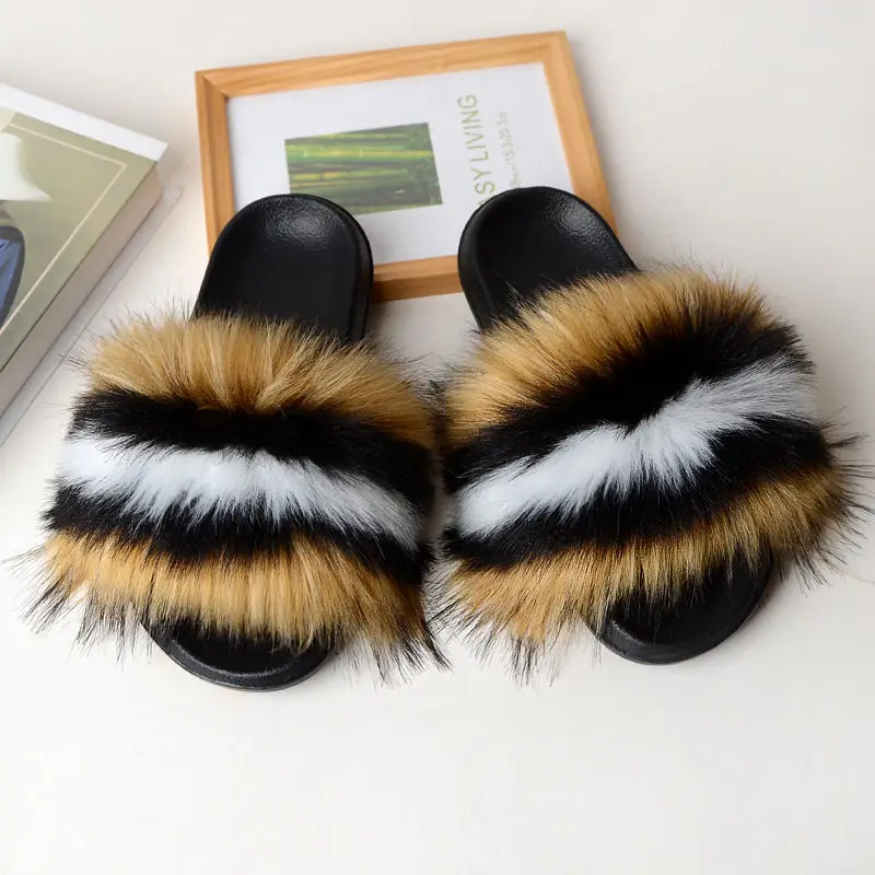 

Furry Slides New Arrival Girl Luxury Fluffy Fur Slippers Fashion Fuzzy Slides Women Amazing Shoes Plush Fur Slides Wholesale Hot