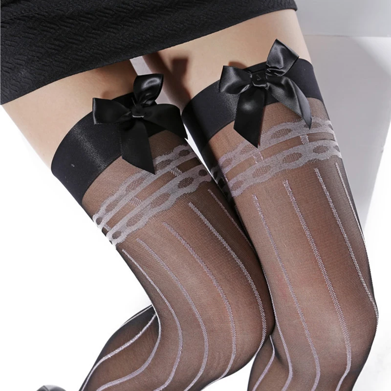 

New Style Japanese-Style Ultra-Thin Tight Striped Sexy womenThigh High Stockings Hot Lace Party