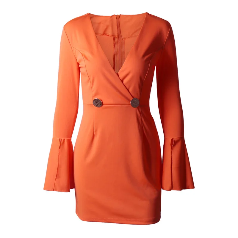 Женское платье с v образным вырезом и длинным рукавом костюм для работы Осеннее