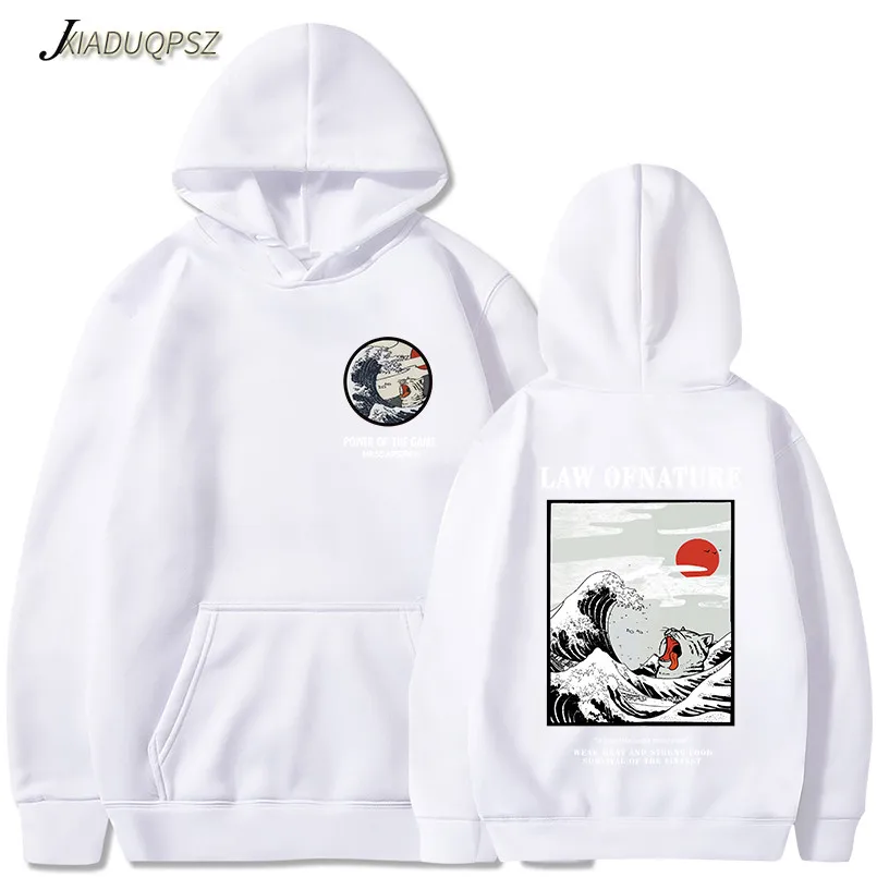WM05-06 White Флисовые толстовки с капюшоном в японском стиле с забавной вышивкой в виде кота и волн; коллекция года; зимние повседневные толстовки в японском стиле в стиле хип-хоп; уличная одежда - Цвет: WM05-06 White