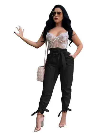 2019 Robe Brand High Elastic Waist Harem Pants Women Autumn Summer Ninth Office Lady Black Trousers Belt DW437 | Женская одежда