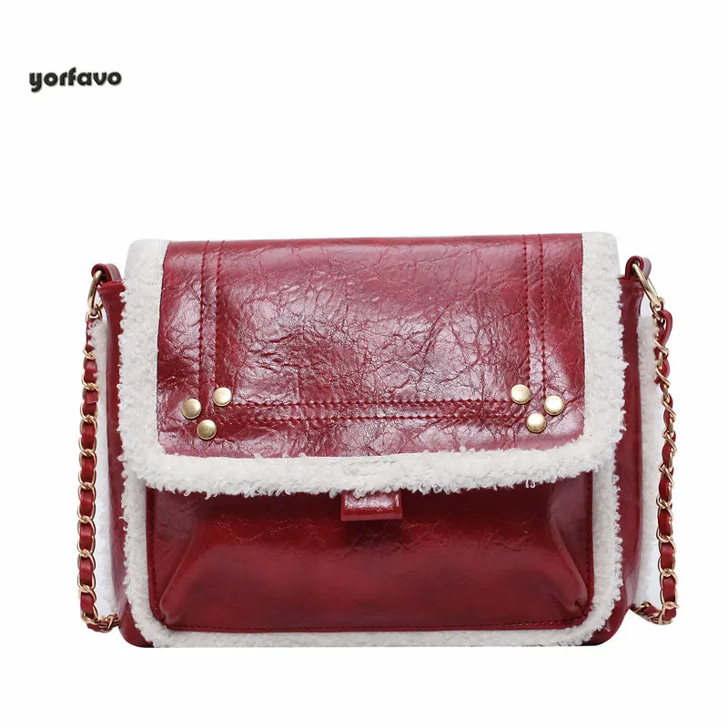 Зимняя плюшевая кожаная сумка через плечо женские новые большие сумки с