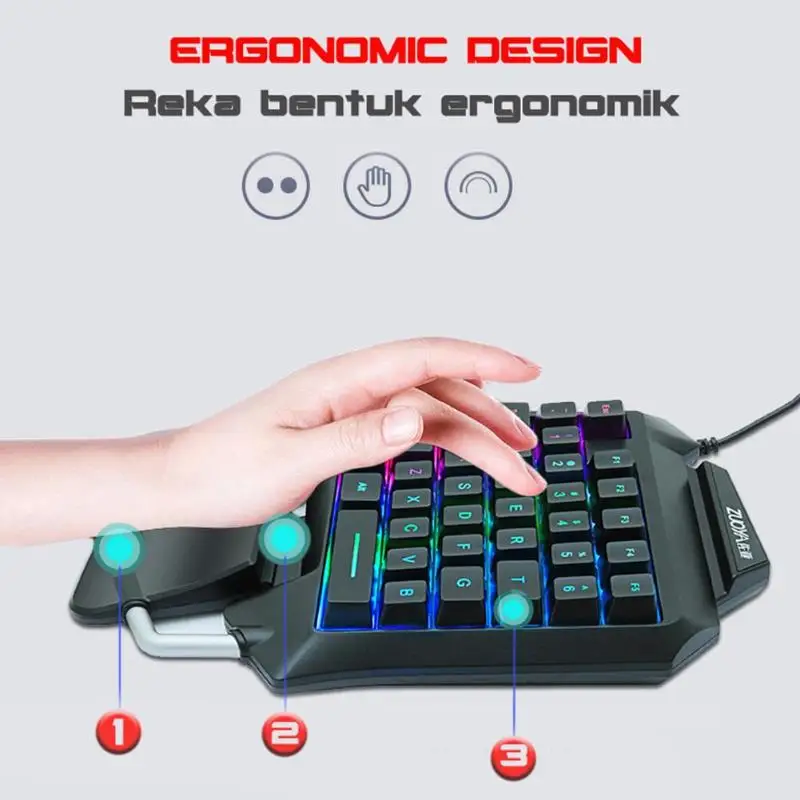 ZUOYA 35 клавиш Одноручная игровая клавиатура эргономичная мембрана RBG с подсветкой