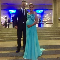 light blue chiffon maternity evening dresses 2020 hot selling new custom applique beaded one shoulder empire pregnant formal
